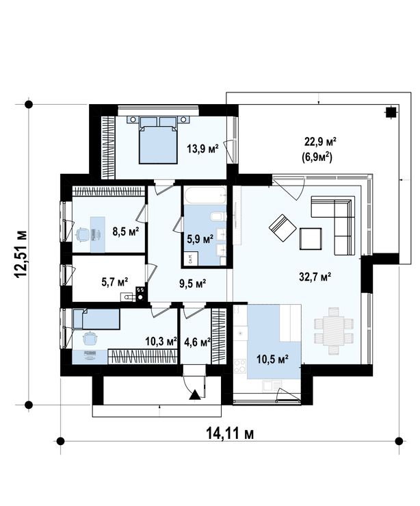 1-ЫЙ ЭТАЖ 101,6 / 108,5 m² дома Zx211